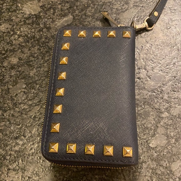 Michael Kors wallet - navy with gold soft spike trimming! Includes clutch strap - Picture 4 of 8